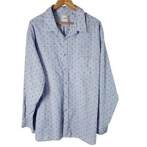 Rowm Big Button Down Shirt Mens 3XB Blue Speckled Casual Soft Cotton Long Sleeve